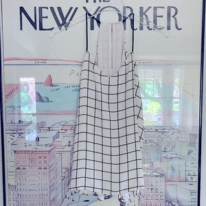 Window pane check in white + black slight v neck with keyhole back lined  S/M